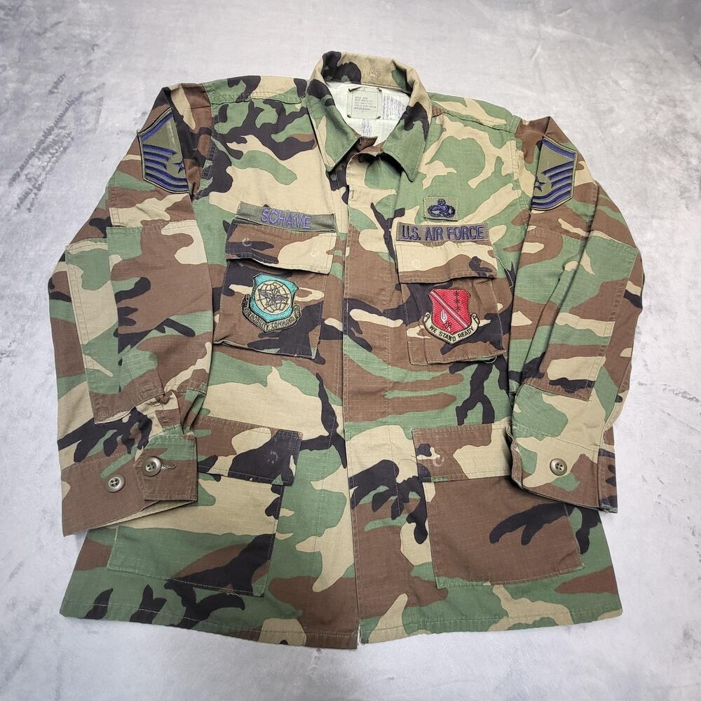 Vintage US Air Force BDU Coat Mens Medium Short Woodland Camo Ripstop USGI